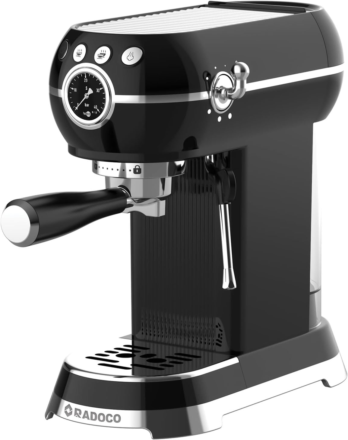 RADOCO Retro Espresso Machine RD-LE6400 — Glossy Black