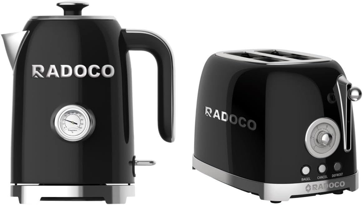 RADOCO Retro Kettle & Toaster Set — Black