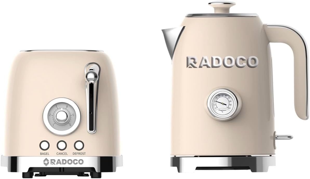 RADOCO Retro Kettle & Toaster Set — Cream